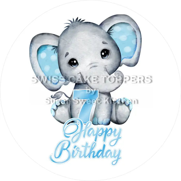 Tortenaufleger Elefant blau mit Zahl 07 - essbar & personalisierbar - Fondant- Torten- Cupcakeaufleger Sugar Sweet