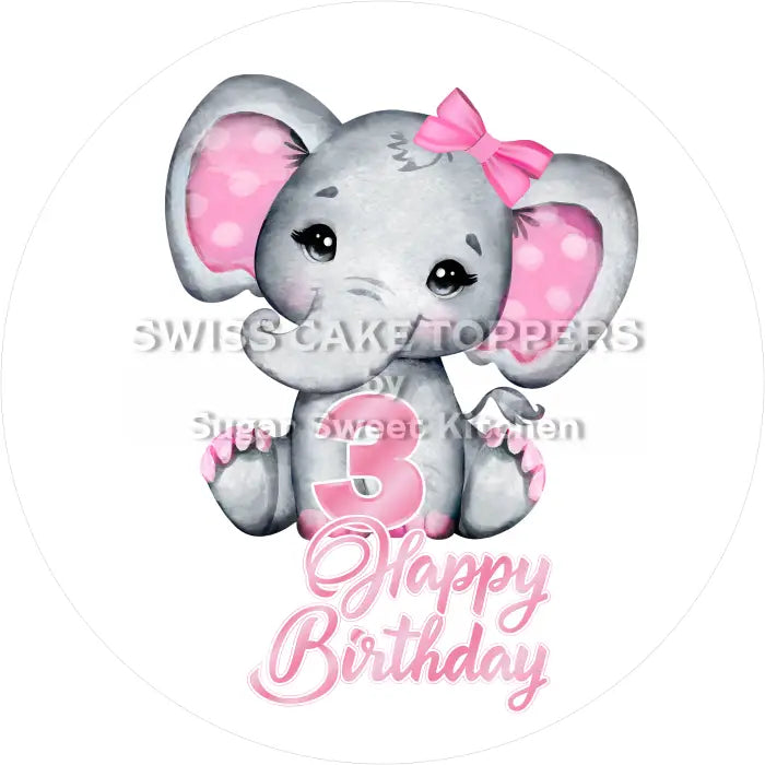 Tortenaufleger Elefant rosa mit Zahl 03 - essbar & personalisierbar - Fondant- Torten- Cupcakeaufleger Sugar Sweet