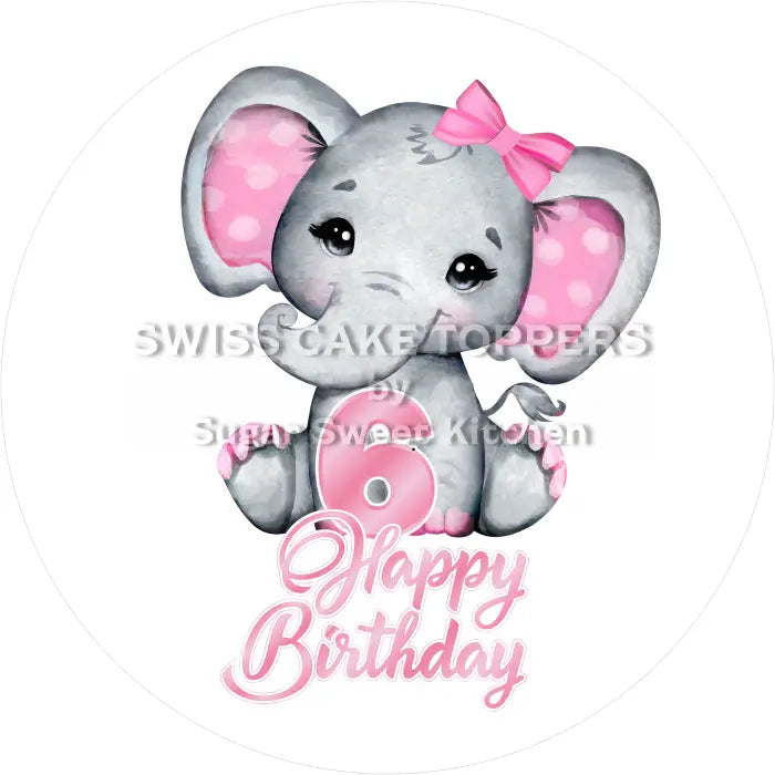 Tortenaufleger Elefant rosa mit Zahl 06 - essbar & personalisierbar - Fondant- Torten- Cupcakeaufleger Sugar Sweet