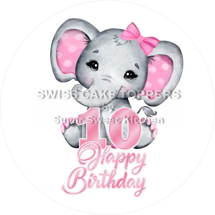 Tortenaufleger Elefant rosa mit Zahl 10 - essbar & personalisierbar - Fondant- Torten- Cupcakeaufleger Sugar Sweet