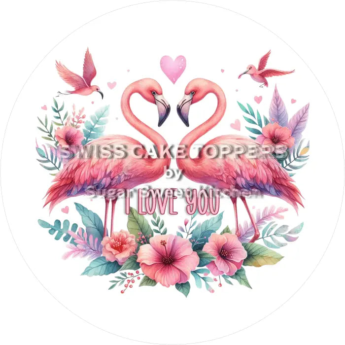 Tortenaufleger Flamingos Love 02 - essbar & personalisierbar - Fondant- Torten- Cupcakeaufleger Sugar Sweet Kitchen