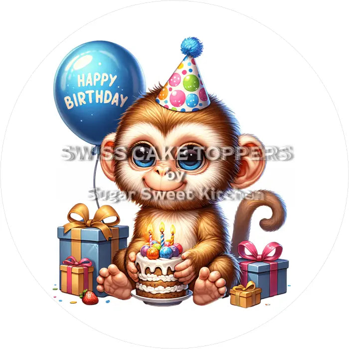 Tortenaufleger Geburtstag Affe 01 - essbar & personalisierbar - Fondant- Torten- Cupcakeaufleger Sugar Sweet Kitchen