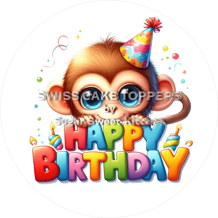 Tortenaufleger Geburtstag Affe 02- essbar & personalisierbar - Fondant- Torten- Cupcakeaufleger Sugar Sweet Kitchen
