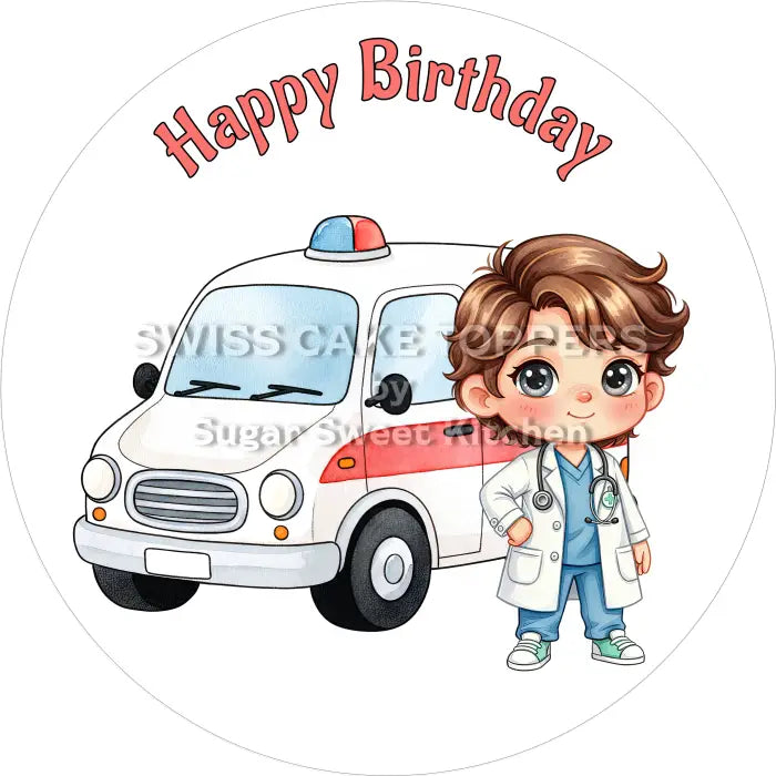 Tortenaufleger Geburtstag Ambulanz 09 – essbar & personalisierbar - Fondant- Torten- Cupcakeaufleger Sugar Sweet Kitchen