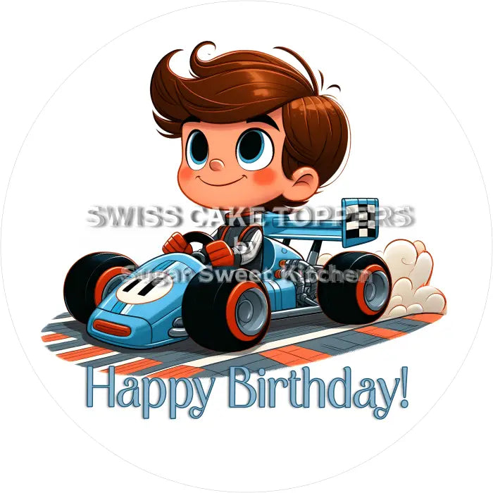 Tortenaufleger Geburtstag Autorennfahrer 01 - essbar & personalisierbar - Fondant- Torten- Cupcakeaufleger Sugar Sweet