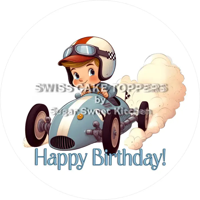 Tortenaufleger Geburtstag Autorennfahrer 02- essbar & personalisierbar - Fondant- Torten- Cupcakeaufleger Sugar Sweet