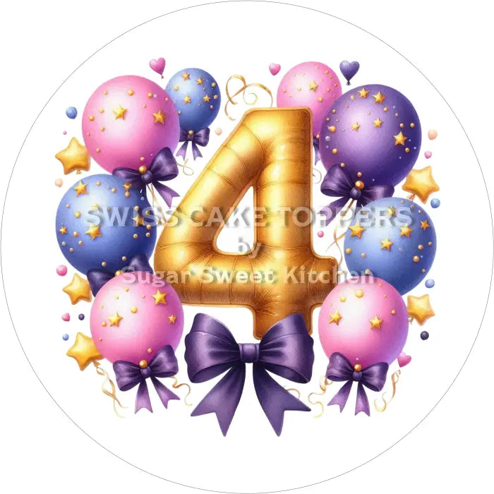 Tortenaufleger Geburtstag Ballon mit Zahl 04 - essbar & personalisierbar - Fondant- Torten- Cupcakeaufleger Sugar Sweet