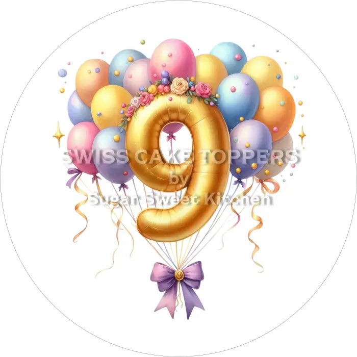 Tortenaufleger Geburtstag Ballon mit Zahl 09 - essbar & personalisierbar - Fondant- Torten- Cupcakeaufleger Sugar Sweet