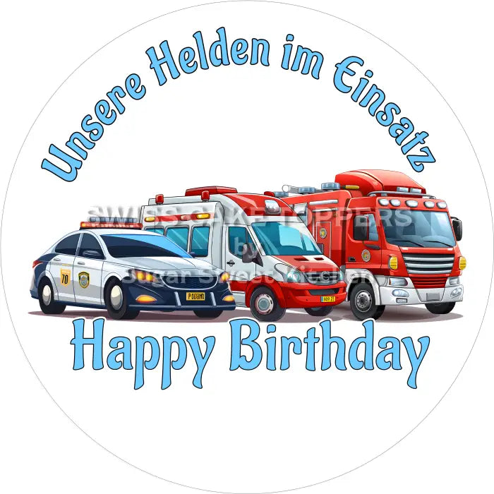 Tortenaufleger Geburtstag Blaulicht 01 – essbar & personalisierbar - Fondant- Torten- Cupcakeaufleger Sugar Sweet