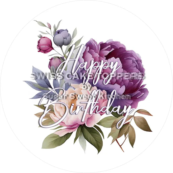 Tortenaufleger Geburtstag Blumen 03 - essbar & personalisierbar - Fondant- Torten- Cupcakeaufleger Sugar Sweet Kitchen