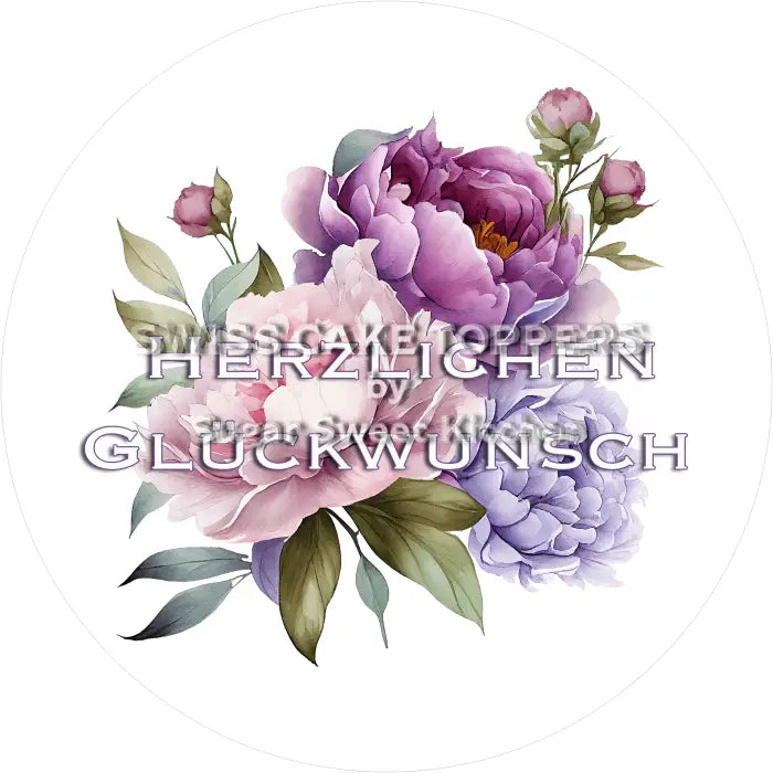 Tortenaufleger Geburtstag Blumen 04 - essbar & personalisierbar - Fondant- Torten- Cupcakeaufleger Sugar Sweet Kitchen