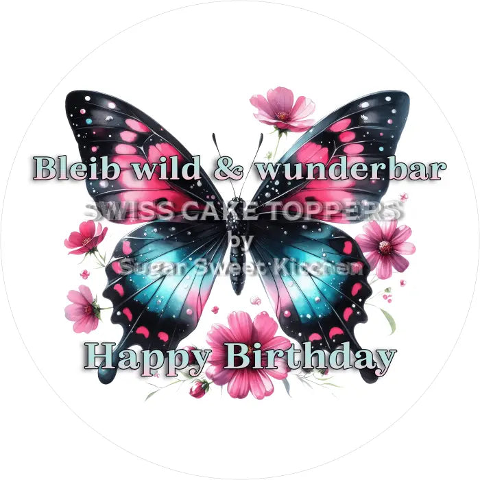 Tortenaufleger Geburtstag Blumen 07 - essbar & personalisierbar - Fondant- Torten- Cupcakeaufleger Sugar Sweet Kitchen