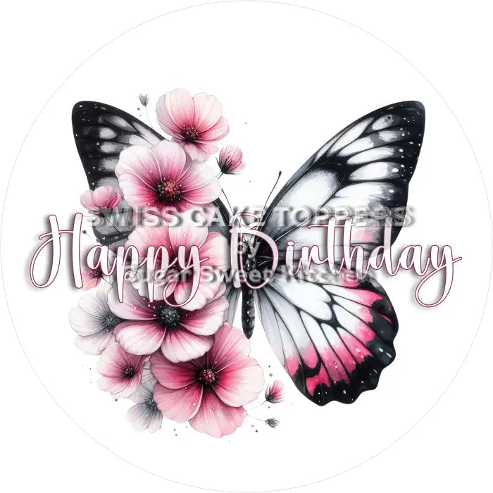 Tortenaufleger Geburtstag Blumen 08 - essbar & personalisierbar - Fondant- Torten- Cupcakeaufleger Sugar Sweet Kitchen