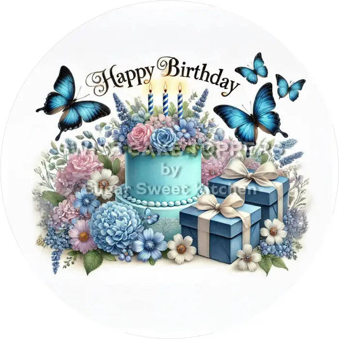 Tortenaufleger Geburtstag Blumen 37 - essbar & personalisierbar - Fondant- Torten- Cupcakeaufleger Sugar Sweet Kitchen