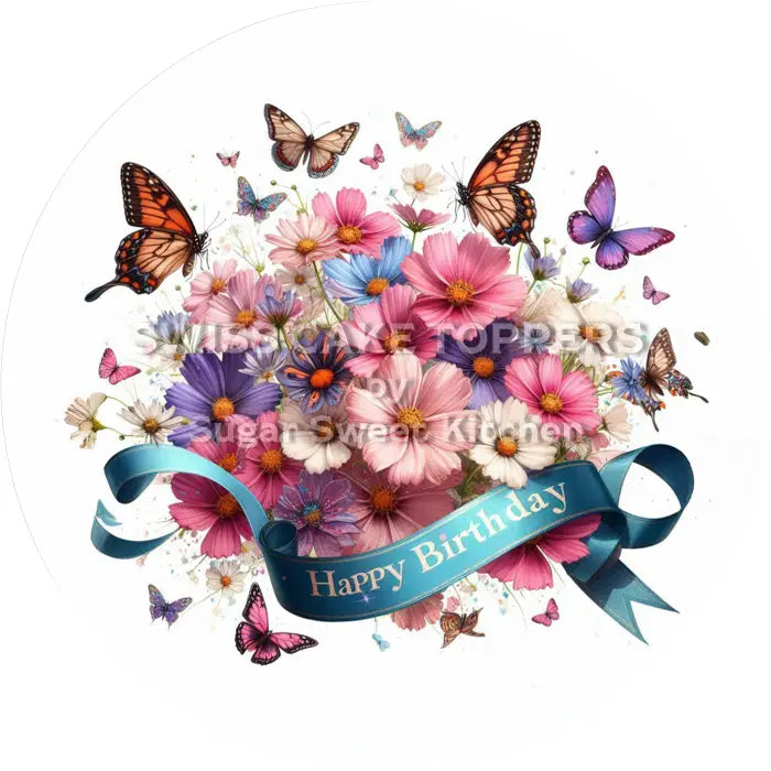 Tortenaufleger Geburtstag Blumen 39 - essbar & personalisierbar - Fondant- Torten- Cupcakeaufleger Sugar Sweet Kitchen
