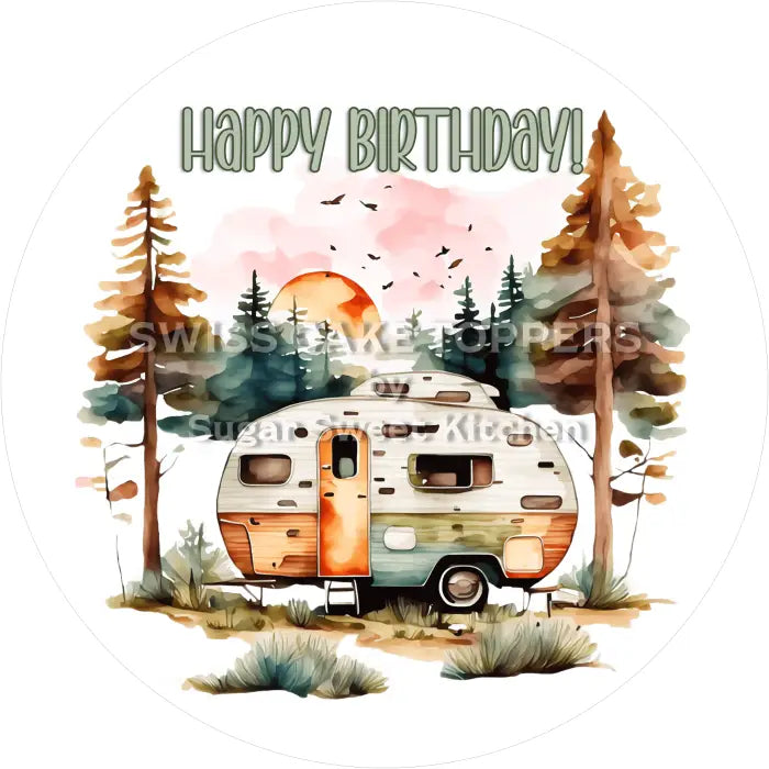 Tortenaufleger Geburtstag Camping 01 - essbar & personalisierbar - Fondant- Torten- Cupcakeaufleger Sugar Sweet Kitchen