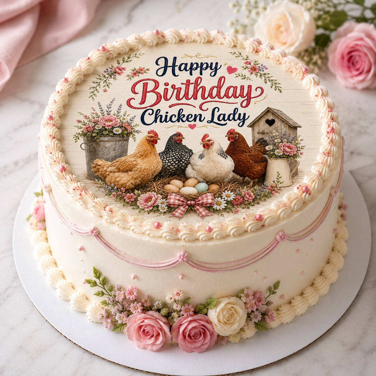 Tortenaufleger Geburtstag Chicken 01– essbar & personalisierbar - Fondant- Torten- Cupcakeaufleger Sugar Sweet Kitchen