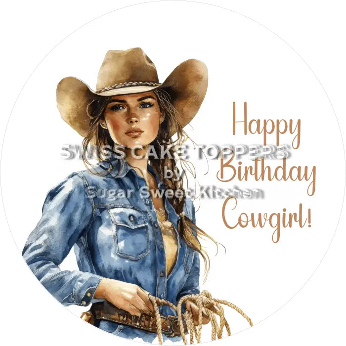 Tortenaufleger Geburtstag Cowgirl 08 - personalisierbar - Fondant- Torten- & Cupcakeaufleger Sugar Sweet Kitchen