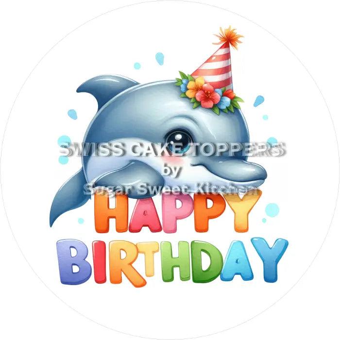 Tortenaufleger Geburtstag Delfin 01 - essbar & personalisierbar - Fondant- Torten- Cupcakeaufleger Sugar Sweet Kitchen