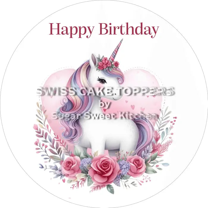Tortenaufleger Geburtstag Einhorn 002 - essbar & personalisierbar - Fondant- Torten- Cupcakeaufleger Sugar Sweet Kitchen