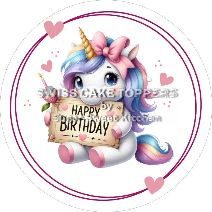 Tortenaufleger Geburtstag Einhorn 003 - essbar & personalisierbar - Fondant- Torten- Cupcakeaufleger Sugar Sweet Kitchen