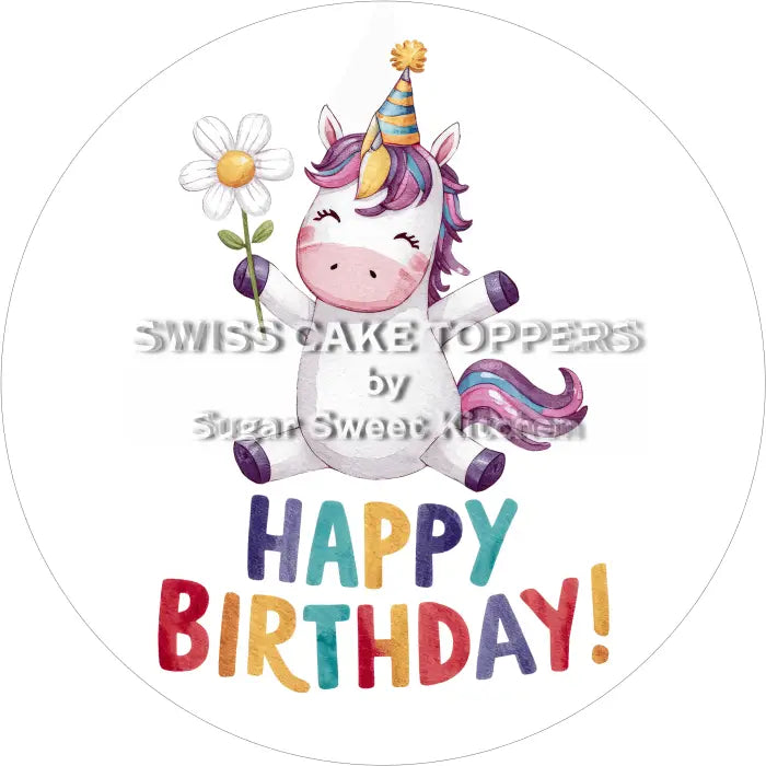 Tortenaufleger Geburtstag Einhorn 01 - essbar & personalisierbar - Fondant- Torten- Cupcakeaufleger Sugar Sweet Kitchen