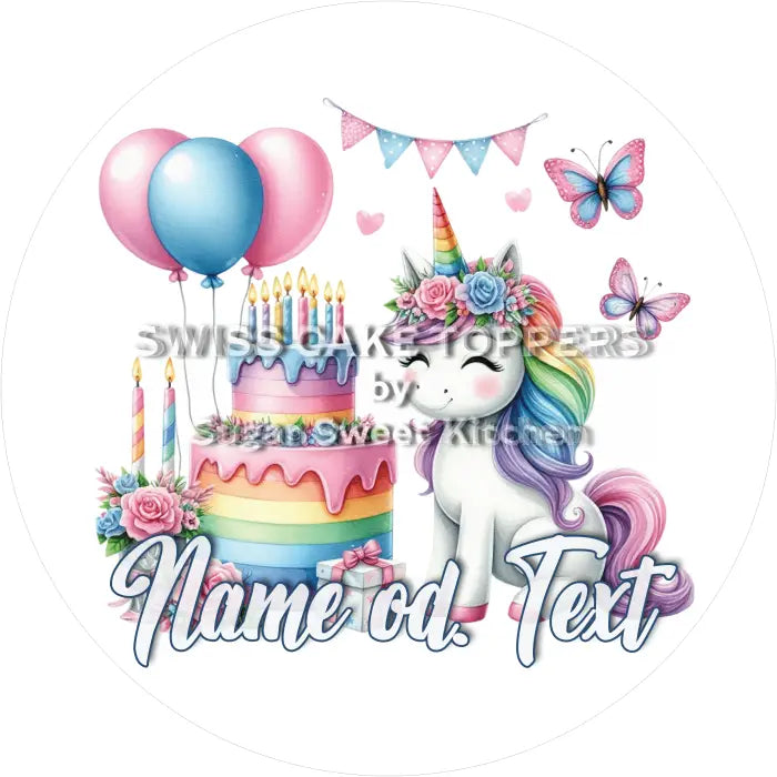 Tortenaufleger Geburtstag Einhorn 01 - mit Namen - Fondant- Torten- & Cupcakeaufleger Sugar Sweet Kitchen