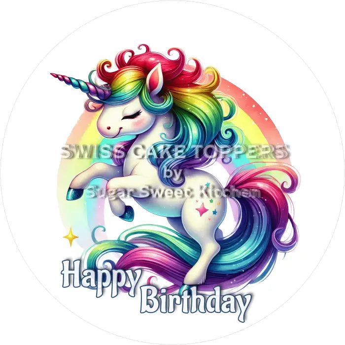 Tortenaufleger Geburtstag Einhorn 02 - essbar & personalisierbar - Fondant- Torten- Cupcakeaufleger Sugar Sweet Kitchen