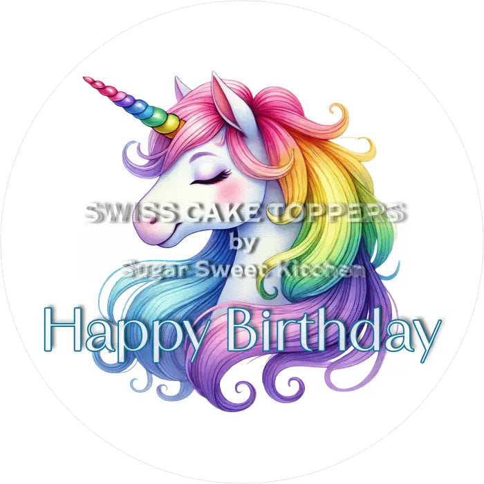 Tortenaufleger Geburtstag Einhorn 03 - essbar & personalisierbar - Fondant- Torten- Cupcakeaufleger Sugar Sweet Kitchen