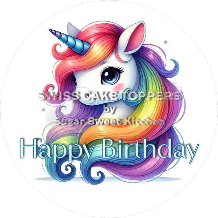 Tortenaufleger Geburtstag Einhorn 04 - essbar & personalisierbar - Fondant- Torten- Cupcakeaufleger Sugar Sweet Kitchen