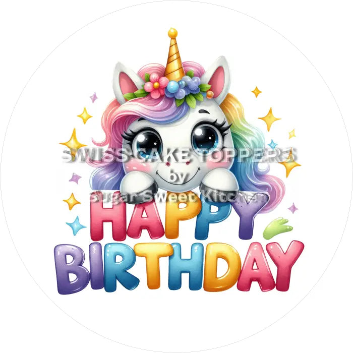 Tortenaufleger Geburtstag Einhorn 05 - essbar & personalisierbar - Fondant- Torten- Cupcakeaufleger Sugar Sweet Kitchen