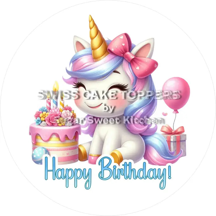 Tortenaufleger Geburtstag Einhorn 06 - essbar & personalisierbar - Fondant- Torten- Cupcakeaufleger Sugar Sweet Kitchen