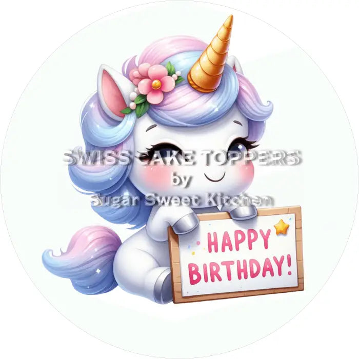 Tortenaufleger Geburtstag Einhorn 07 - essbar & personalisierbar - Fondant- Torten- Cupcakeaufleger Sugar Sweet Kitchen
