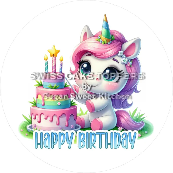Tortenaufleger Geburtstag Einhorn 09 - essbar & personalisierbar - Fondant- Torten- Cupcakeaufleger Sugar Sweet Kitchen