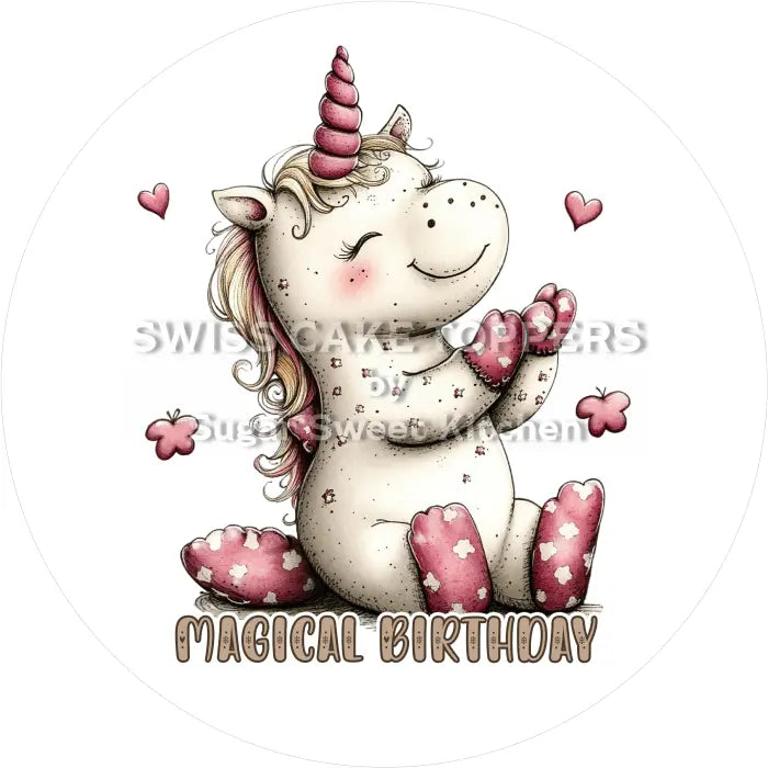 Tortenaufleger Geburtstag Einhorn 33 - essbar & personalisierbar - Fondant- Torten- Cupcakeaufleger Sugar Sweet Kitchen