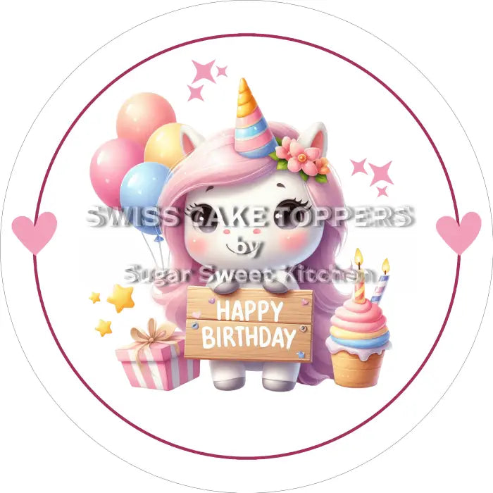Tortenaufleger Geburtstag Einhorn 4 - essbar & personalisierbar - Fondant- Torten- Cupcakeaufleger Sugar Sweet Kitchen