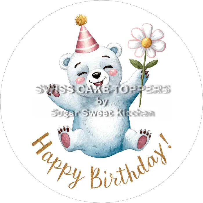 Tortenaufleger Geburtstag Eisbär 01 - essbar & personalisierbar - Fondant- Torten- Cupcakeaufleger Sugar Sweet Kitchen