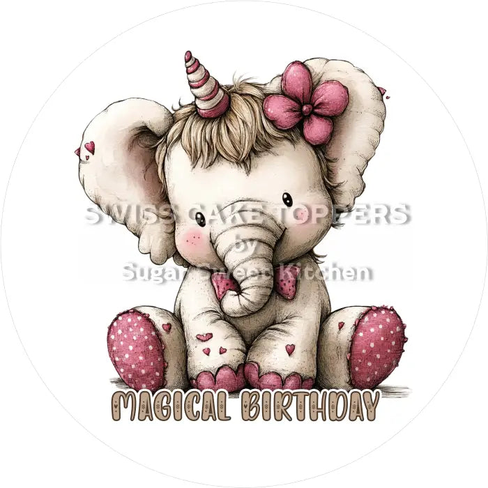 Tortenaufleger Geburtstag Elefant 07 - essbar & personalisierbar - Fondant- Torten- Cupcakeaufleger Sugar Sweet Kitchen