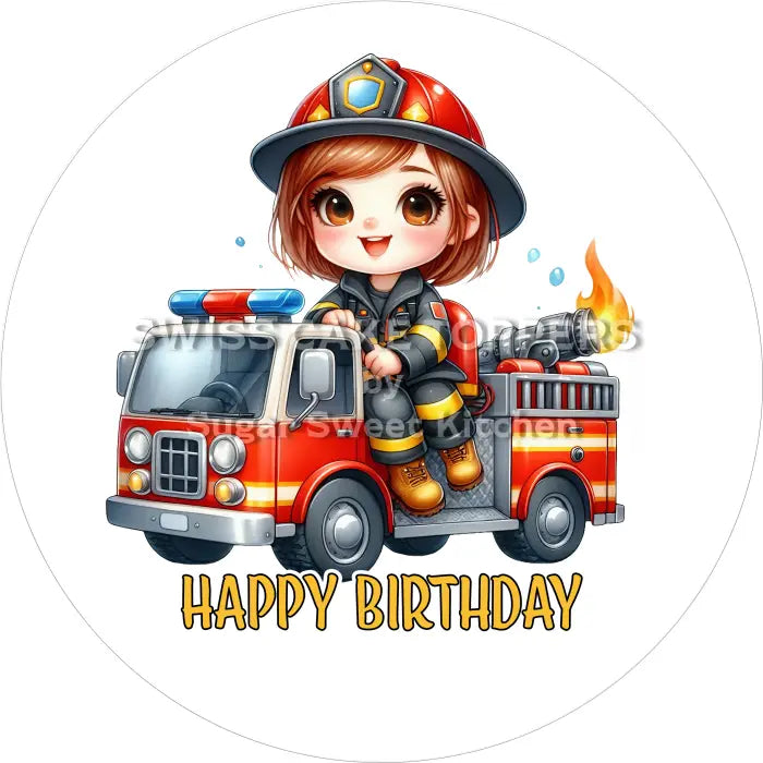 Tortenaufleger Geburtstag Feuerwehr 01 – essbar & personalisierbar - Fondant- Torten- Cupcakeaufleger Sugar Sweet