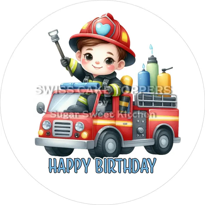 Tortenaufleger Geburtstag Feuerwehr 03 – essbar & personalisierbar - Fondant- Torten- Cupcakeaufleger Sugar Sweet