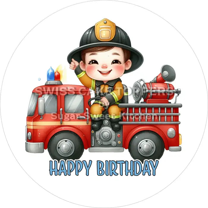 Tortenaufleger Geburtstag Feuerwehr 04 – essbar & personalisierbar - Fondant- Torten- Cupcakeaufleger Sugar Sweet