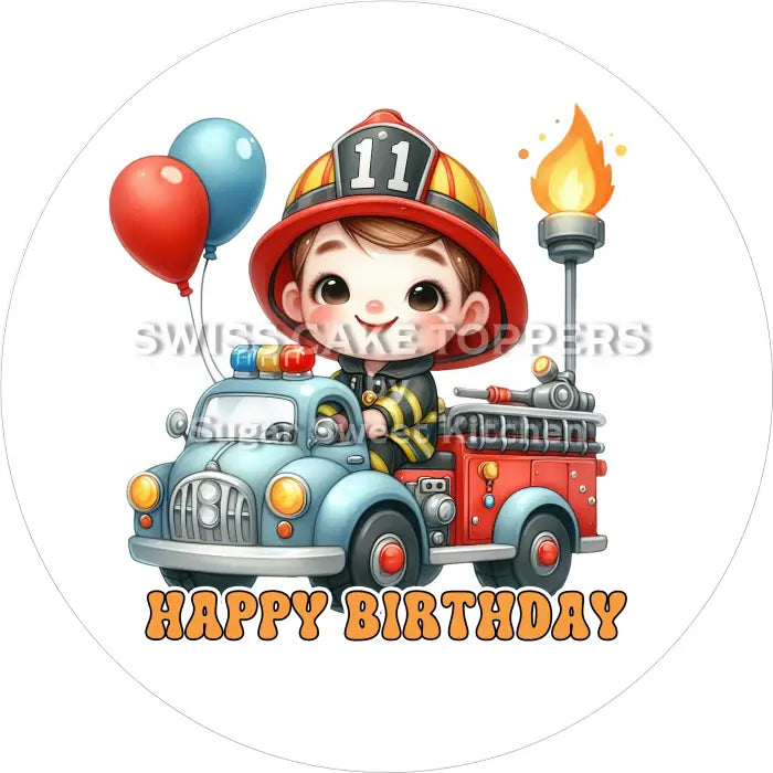 Tortenaufleger Geburtstag Feuerwehr 05 – essbar & personalisierbar - Fondant- Torten- Cupcakeaufleger Sugar Sweet