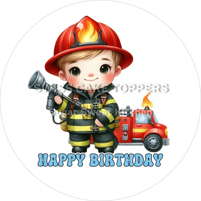 Tortenaufleger Geburtstag Feuerwehr 07 – essbar & personalisierbar - Fondant- Torten- Cupcakeaufleger Sugar Sweet