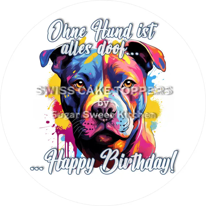 Tortenaufleger Geburtstag Hund 05 – essbar & personalisierbar - Fondant- Torten- Cupcakeaufleger Sugar Sweet Kitchen