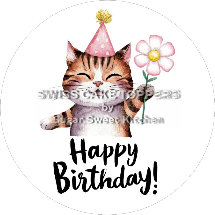 Tortenaufleger Geburtstag Katze 01 - essbar & personalisierbar - Fondant- Torten- Cupcakeaufleger Sugar Sweet Kitchen