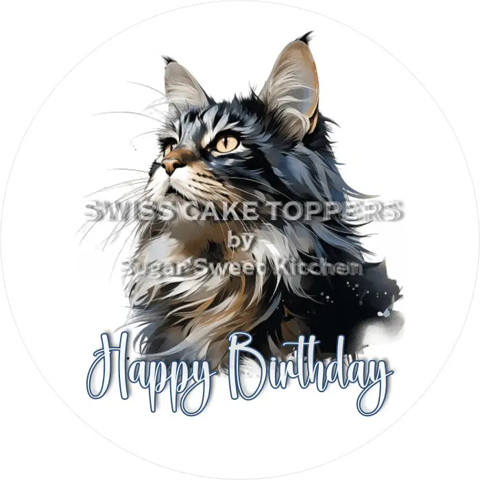 Tortenaufleger Geburtstag Katze 05 – essbar & personalisierbar - Fondant- Torten- Cupcakeaufleger Sugar Sweet Kitchen