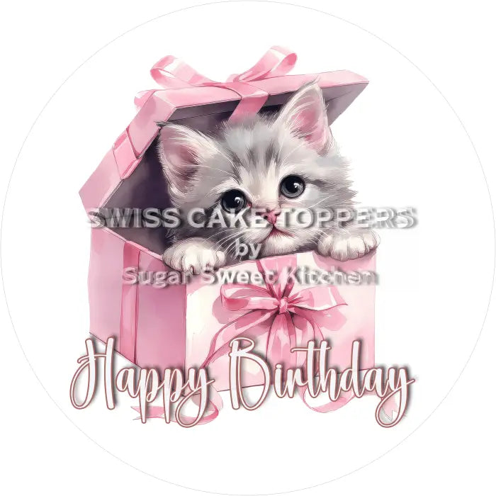 Tortenaufleger Geburtstag Katze 08 – essbar & personalisierbar - Fondant- Torten- Cupcakeaufleger Sugar Sweet Kitchen