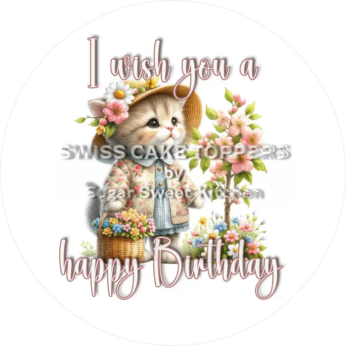 Tortenaufleger Geburtstag Katze 09 – essbar & personalisierbar - Fondant- Torten- Cupcakeaufleger Sugar Sweet Kitchen