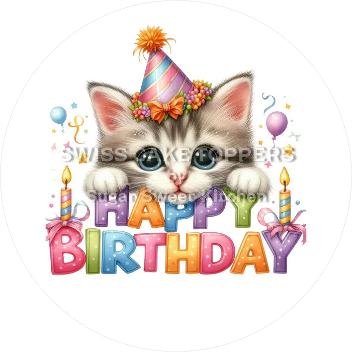 Tortenaufleger Geburtstag Katze 12 - essbar & personalisierbar - Fondant- Torten- Cupcakeaufleger Sugar Sweet Kitchen