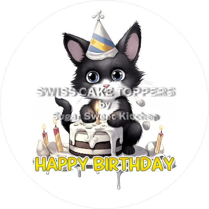 Tortenaufleger Geburtstag Katze 18 – essbar & personalisierbar - Fondant- Torten- Cupcakeaufleger Sugar Sweet Kitchen